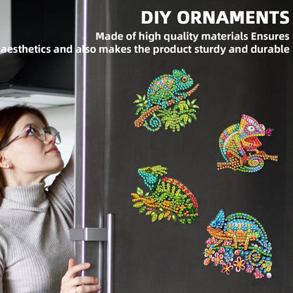 6Pcs Acrylic 2D Flat Chameleon Diamond Art Magnets Decals for Fridge Whiteboards