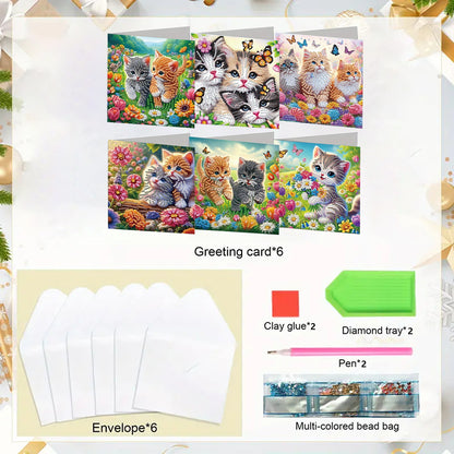 6PCS DIY Animal Pattern Diamond Art Greeting Cards Congratulations Cards & Gifts