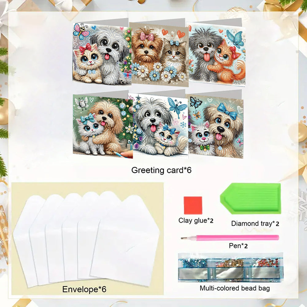 6PCS DIY Animal Pattern Diamond Art Greeting Cards Congratulations Cards & Gifts