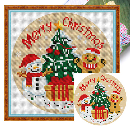 Christmas Snowman - 11CT Stamped Cross Stitch 24*24CM(Mona Lisa Brand)