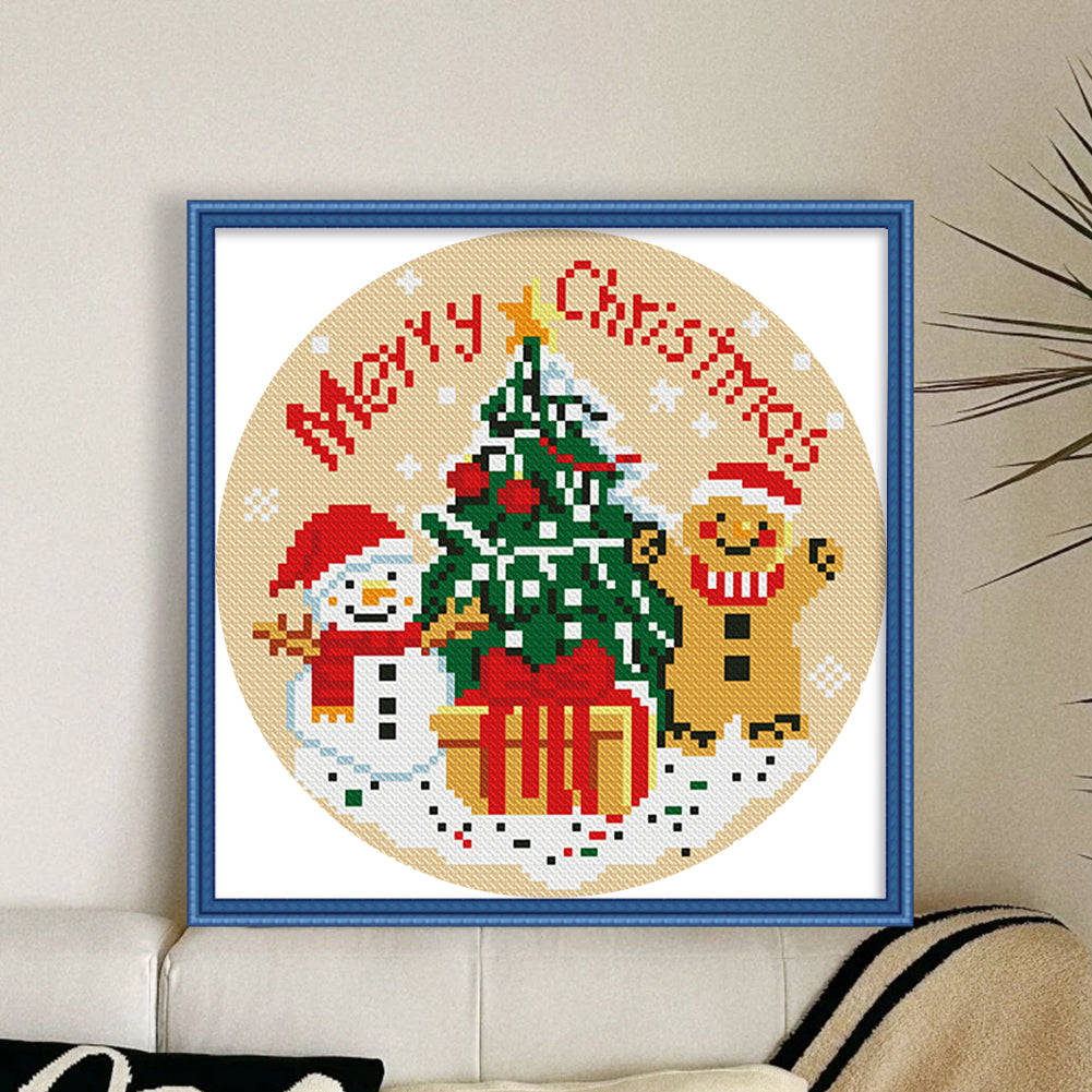 Christmas Snowman - 11CT Stamped Cross Stitch 24*24CM(Mona Lisa Brand)