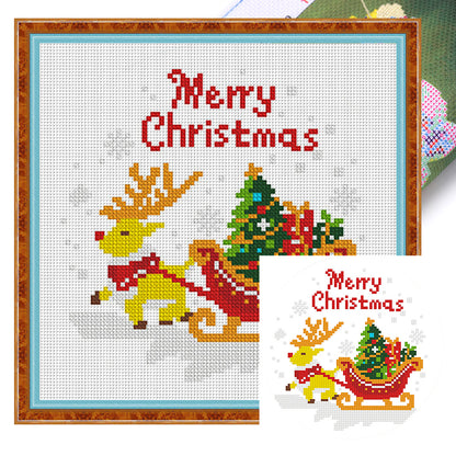 Christmas Elk Gift - 11CT Stamped Cross Stitch 24*24CM(Mona Lisa Brand)