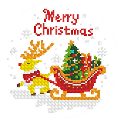 Christmas Elk Gift - 11CT Stamped Cross Stitch 24*24CM(Mona Lisa Brand)