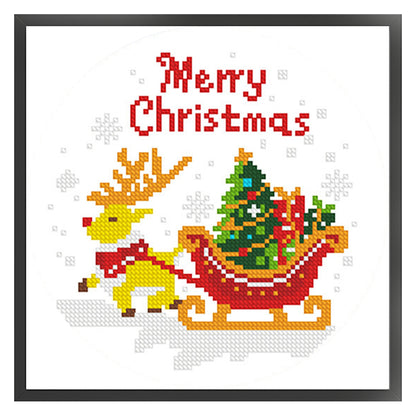 Christmas Elk Gift - 11CT Stamped Cross Stitch 24*24CM(Mona Lisa Brand)