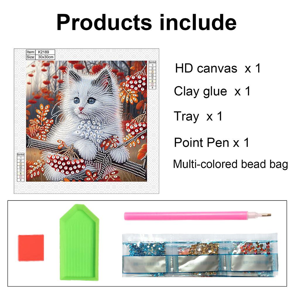 White Cat - Special Shaped Drill Diamond Painting 30*30CM