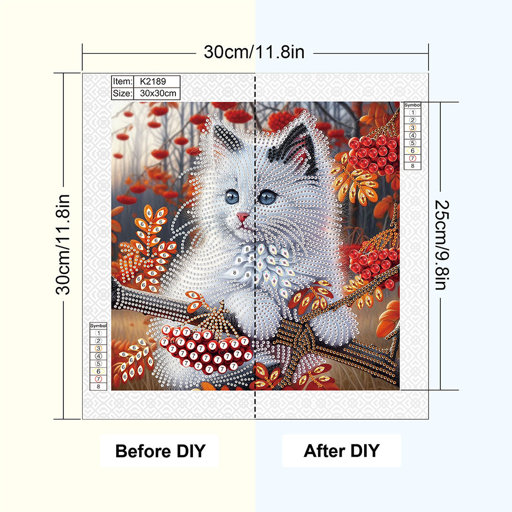 White Cat - Special Shaped Drill Diamond Painting 30*30CM