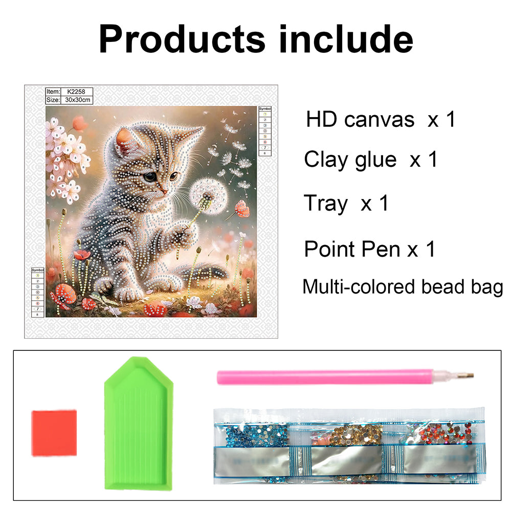Dandelion Cat - Special Shaped Drill Diamond Painting 30*30CM