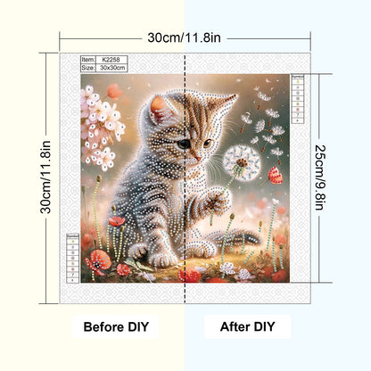 Dandelion Cat - Special Shaped Drill Diamond Painting 30*30CM