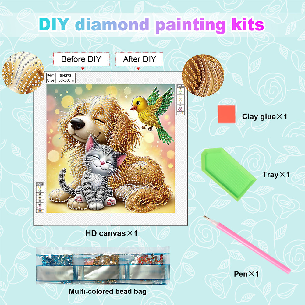 Friendly Cats And Dogs - Special Shaped Drill Diamond Painting 30*30CM