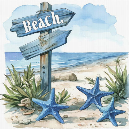 Beach Sign - 11CT Stamped Cross Stitch 40*40CM