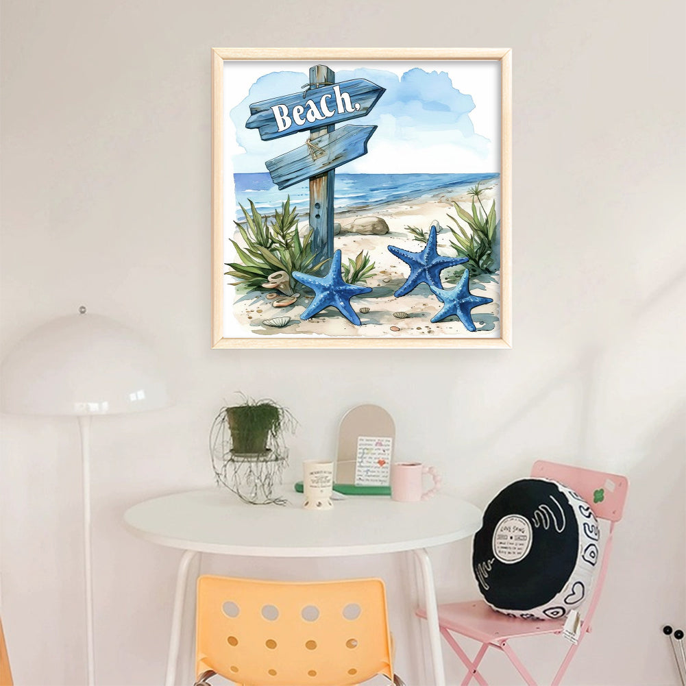 Beach Sign - 11CT Stamped Cross Stitch 40*40CM
