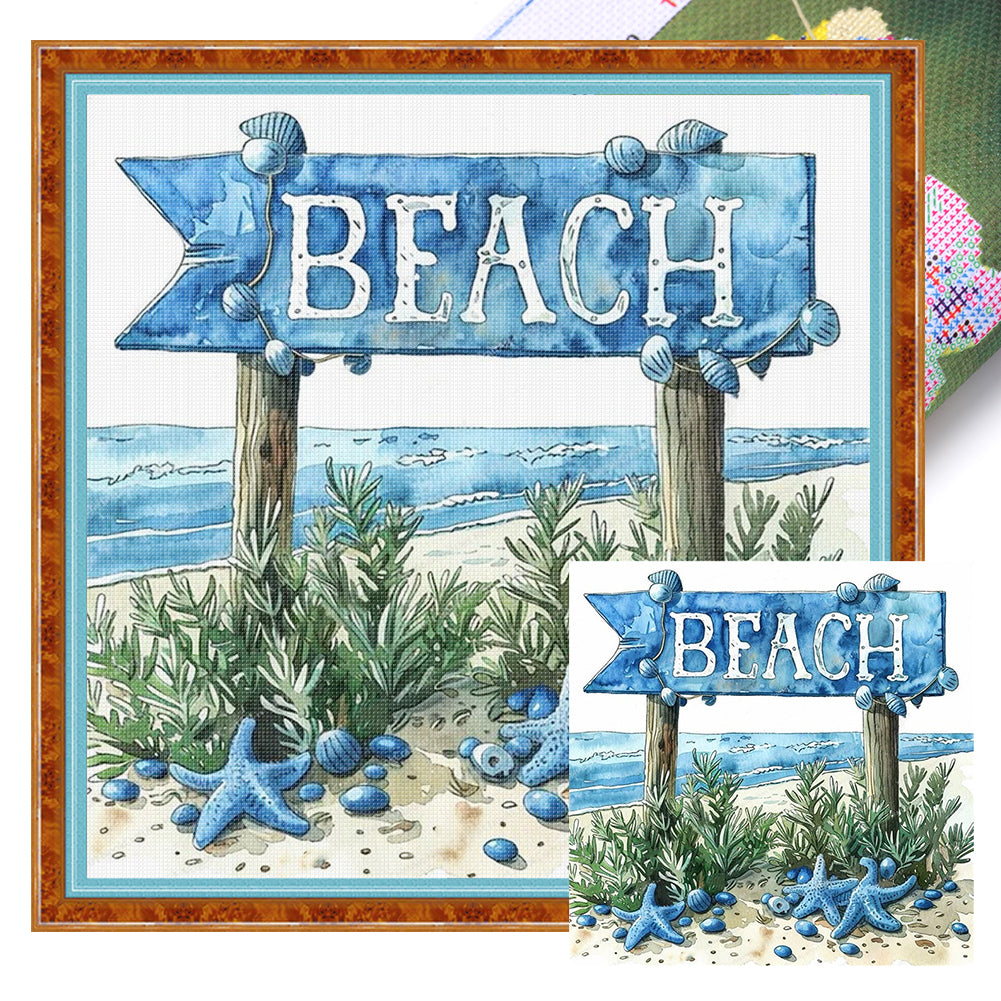 Beach Sign - 11CT Stamped Cross Stitch 40*40CM