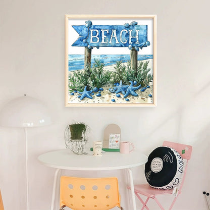 Beach Sign - 11CT Stamped Cross Stitch 40*40CM