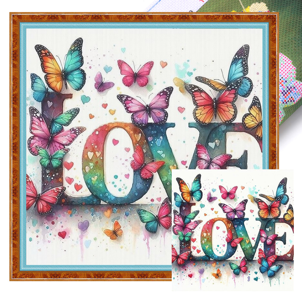 Love Butterfly - 11CT Stamped Cross Stitch 40*40CM