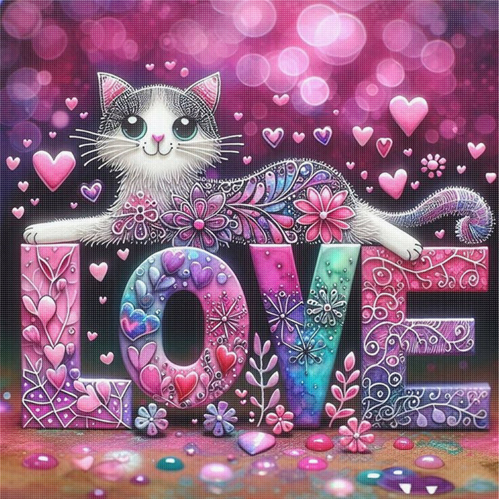 Love Cat - 11CT Stamped Cross Stitch 40*40CM