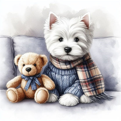 Puppy And Bear - 11CT Stamped Cross Stitch 40*40CM