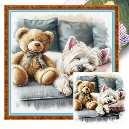 Puppy And Bear - 11CT Stamped Cross Stitch 40*40CM