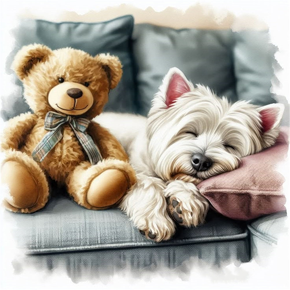 Puppy And Bear - 11CT Stamped Cross Stitch 40*40CM