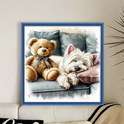 Puppy And Bear - 11CT Stamped Cross Stitch 40*40CM