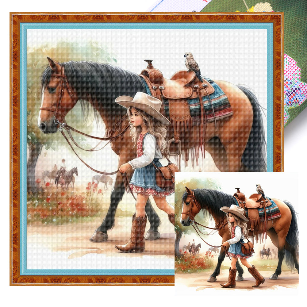 Girl And Horse - 11CT Stamped Cross Stitch 40*40CM