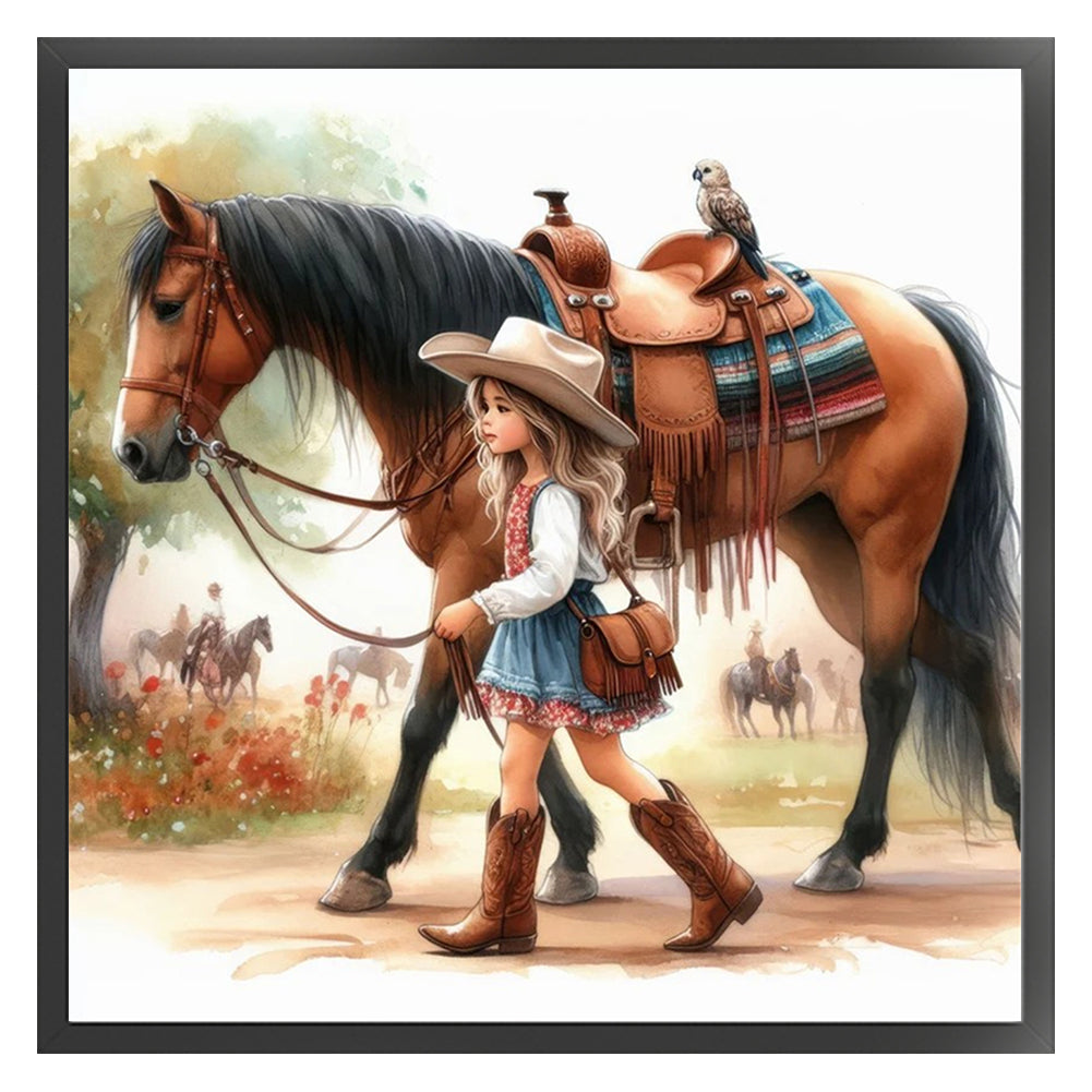 Girl And Horse - 11CT Stamped Cross Stitch 40*40CM