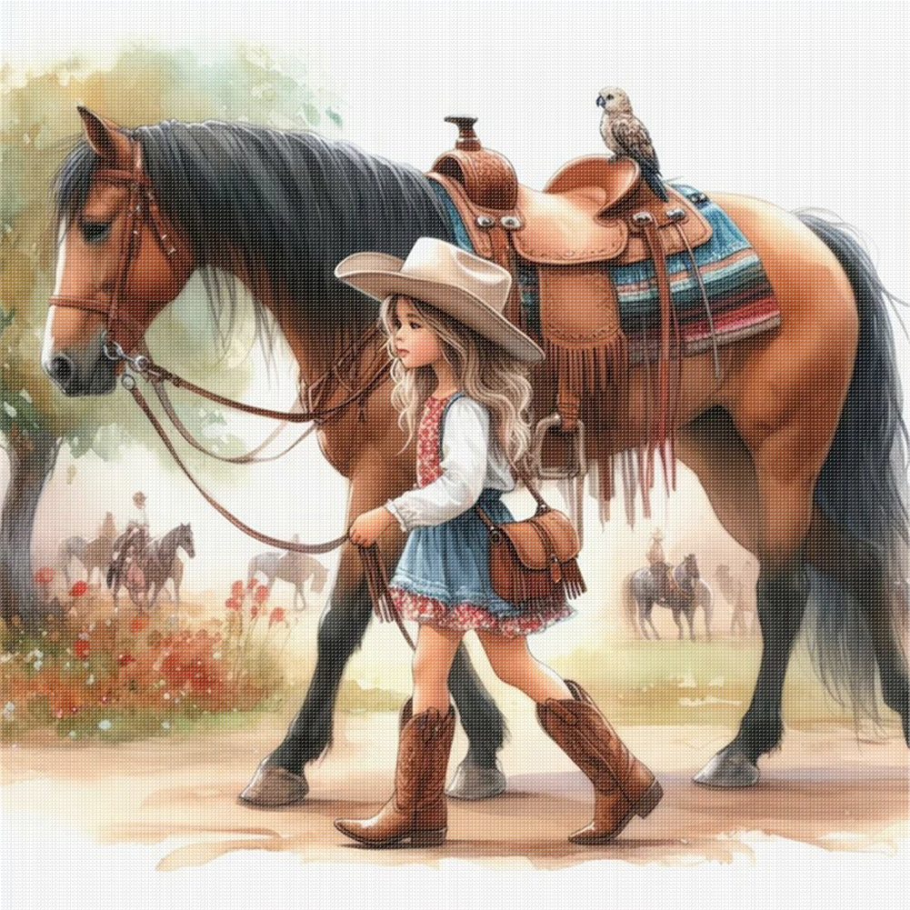 Girl And Horse - 11CT Stamped Cross Stitch 40*40CM