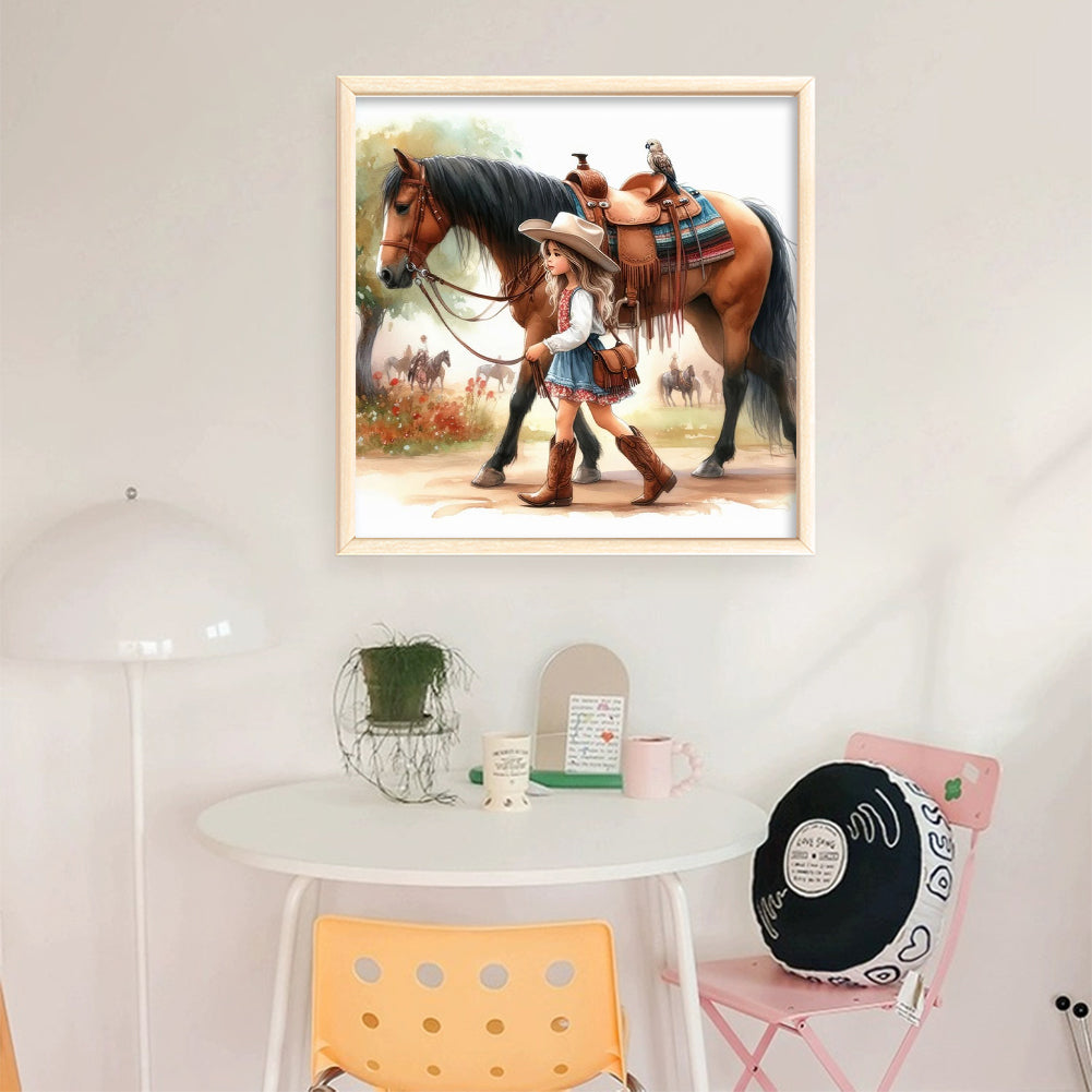 Girl And Horse - 11CT Stamped Cross Stitch 40*40CM