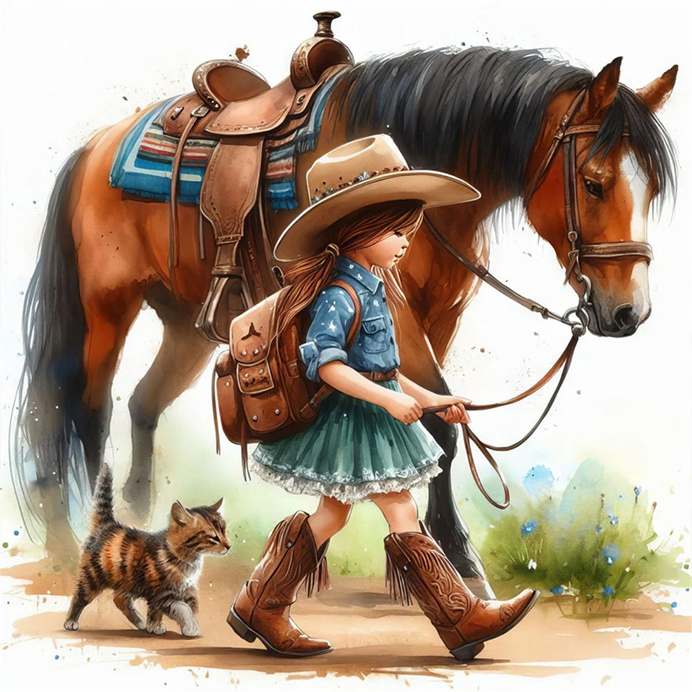 Girl And Horse - 11CT Stamped Cross Stitch 40*40CM