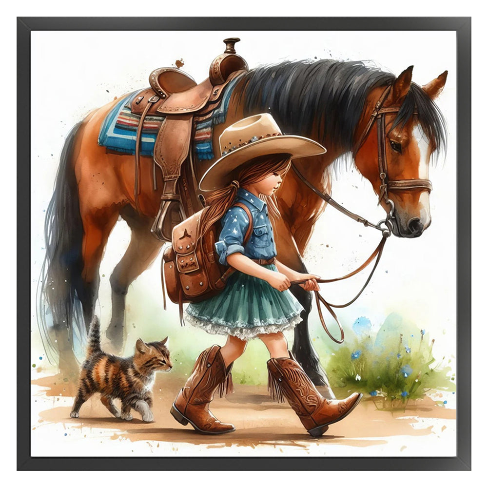 Girl And Horse - 11CT Stamped Cross Stitch 40*40CM