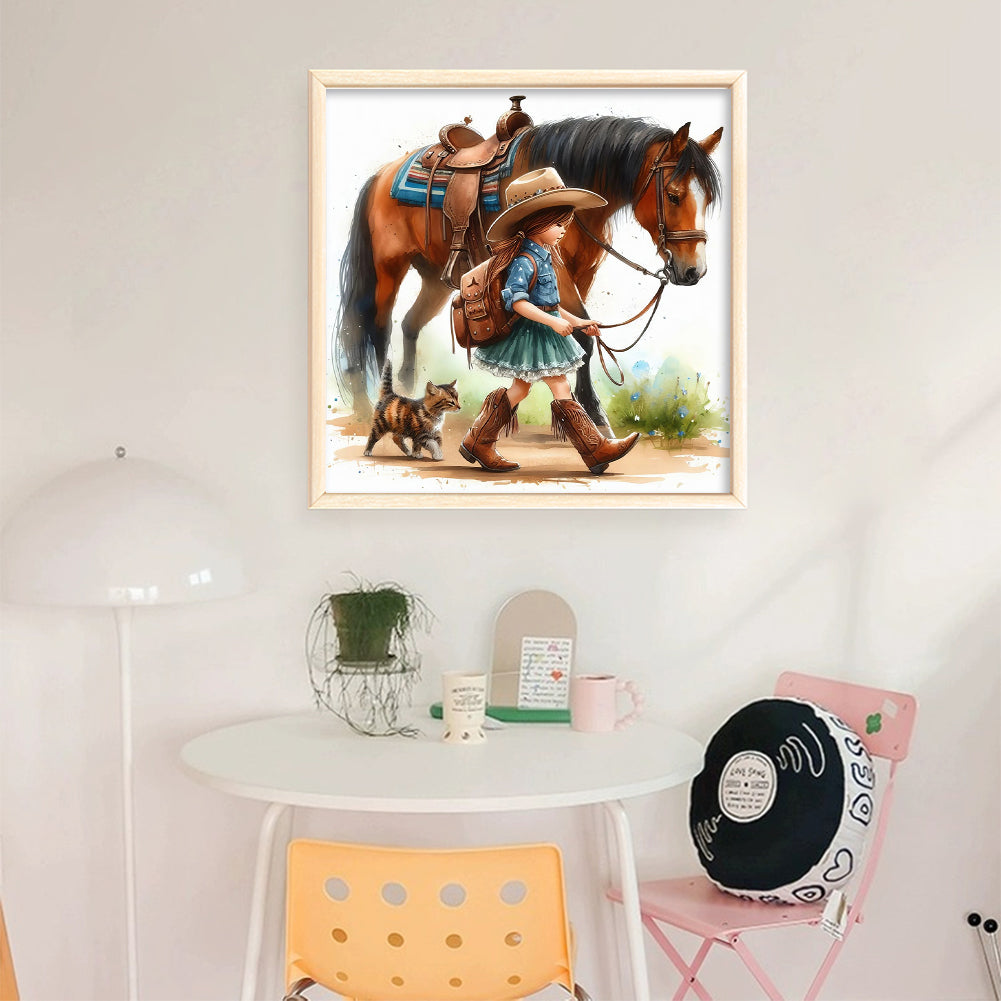 Girl And Horse - 11CT Stamped Cross Stitch 40*40CM