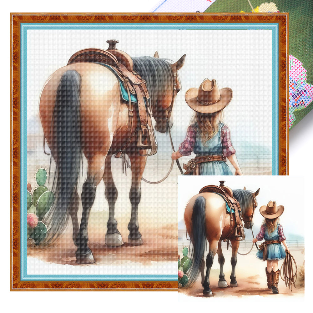 Girl And Horse - 11CT Stamped Cross Stitch 40*40CM