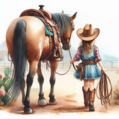 Girl And Horse - 11CT Stamped Cross Stitch 40*40CM