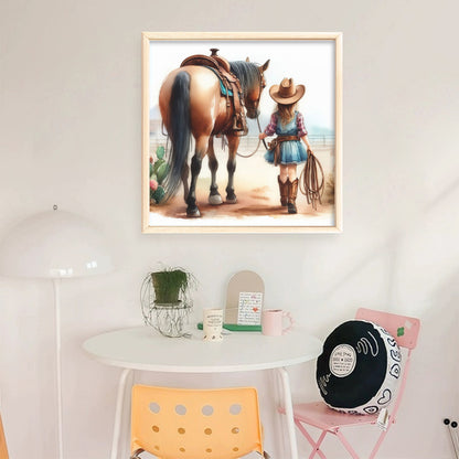 Girl And Horse - 11CT Stamped Cross Stitch 40*40CM