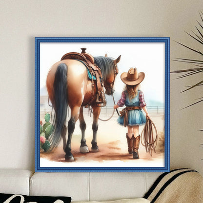 Girl And Horse - 11CT Stamped Cross Stitch 40*40CM