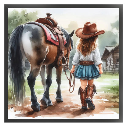 Girl And Horse - 11CT Stamped Cross Stitch 40*40CM