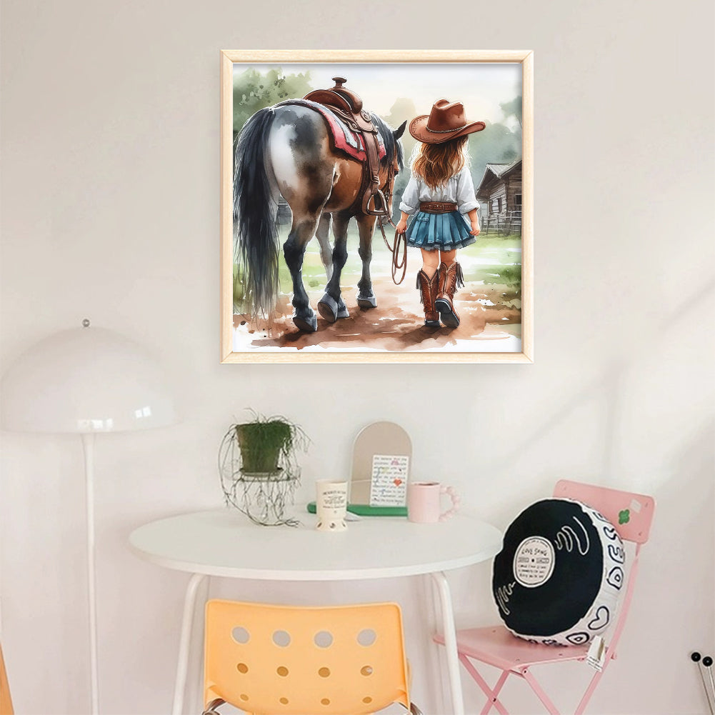 Girl And Horse - 11CT Stamped Cross Stitch 40*40CM