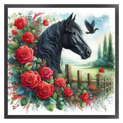 Rose Horse - 11CT Stamped Cross Stitch 40*40CM