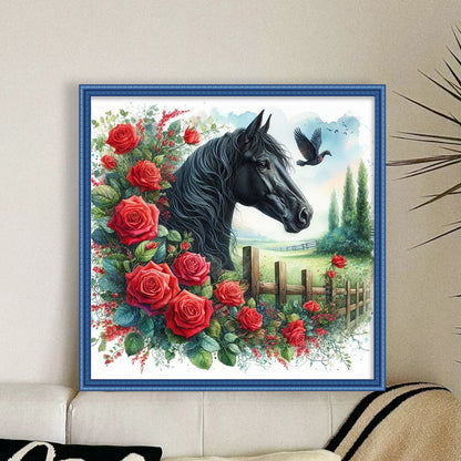 Rose Horse - 11CT Stamped Cross Stitch 40*40CM