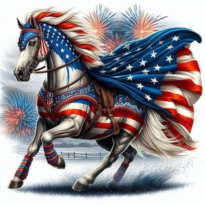 American Flag Horse - 11CT Stamped Cross Stitch 40*40CM