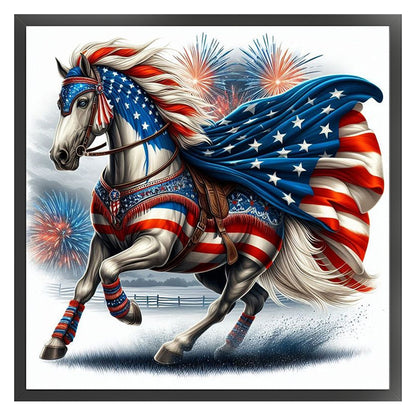 American Flag Horse - 11CT Stamped Cross Stitch 40*40CM