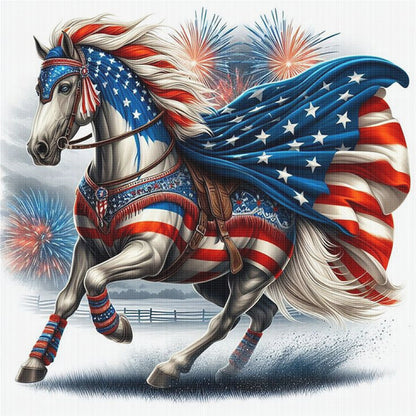 American Flag Horse - 11CT Stamped Cross Stitch 40*40CM