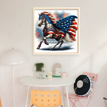 American Flag Horse - 11CT Stamped Cross Stitch 40*40CM