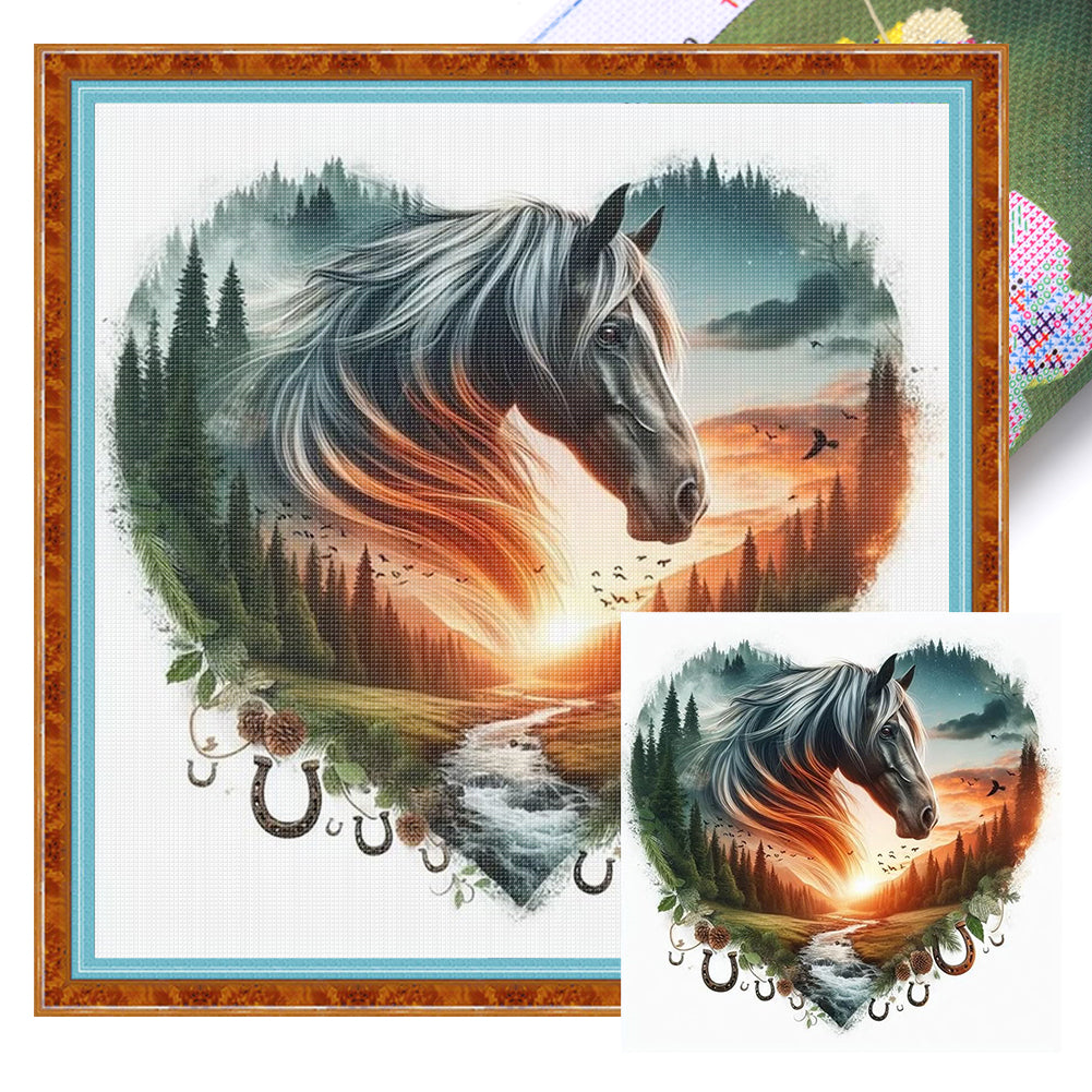 Love Horse - 11CT Stamped Cross Stitch 40*40CM