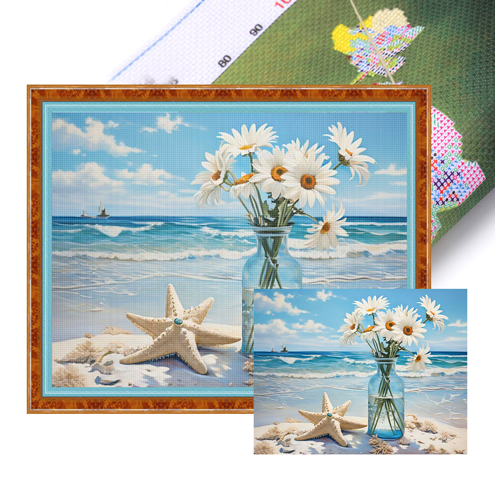 Beach Daisy Vase - 11CT Stamped Cross Stitch 50*40CM