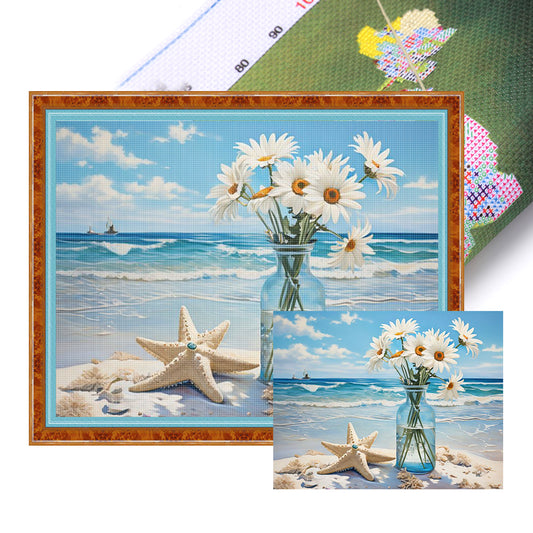 Beach Daisy Vase - 11CT Stamped Cross Stitch 50*40CM