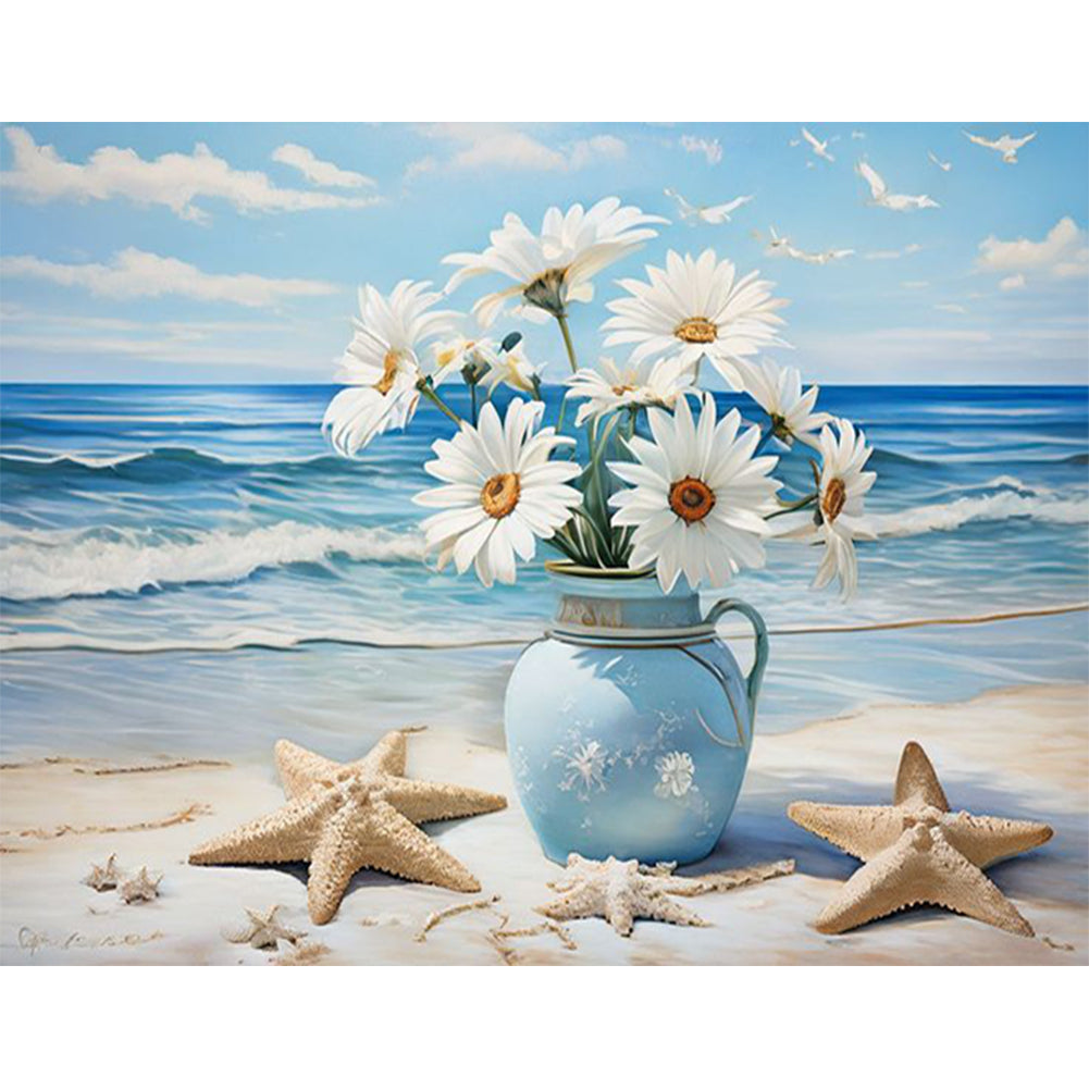 Beach Daisy Vase - 11CT Stamped Cross Stitch 50*40CM
