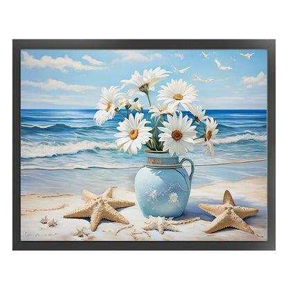 Beach Daisy Vase - 11CT Stamped Cross Stitch 50*40CM