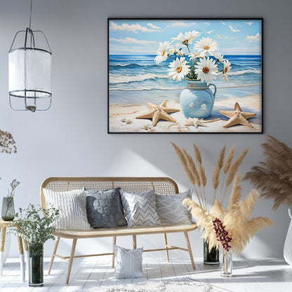 Beach Daisy Vase - 11CT Stamped Cross Stitch 50*40CM