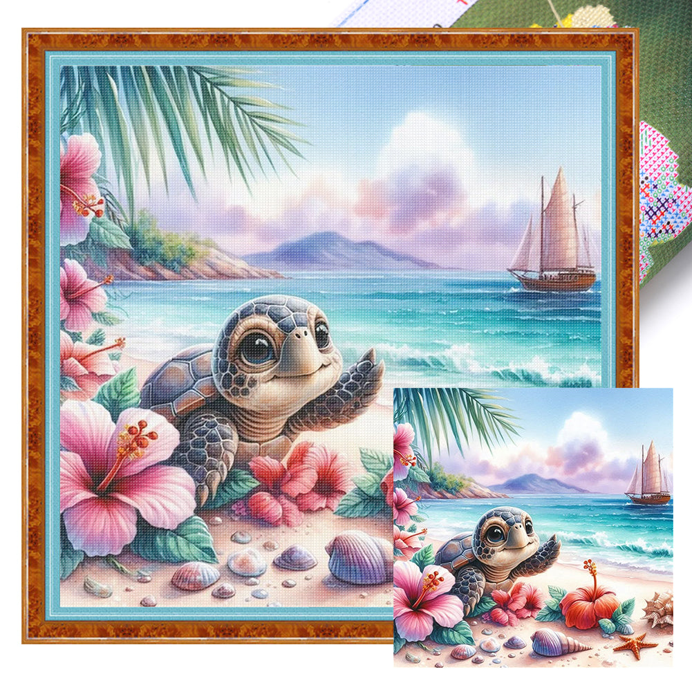 Beach Turtle - 11CT Stamped Cross Stitch 40*40CM