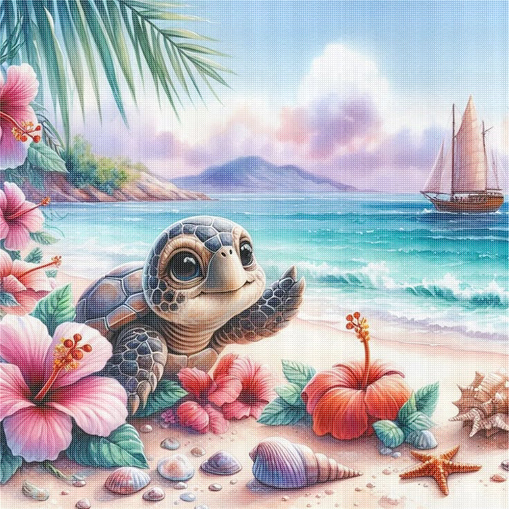 Beach Turtle - 11CT Stamped Cross Stitch 40*40CM